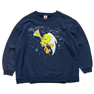 Vintage Tweety Looney Tunes Sweatshirt Womens 2X Blue Long Slv Sweater Graphic